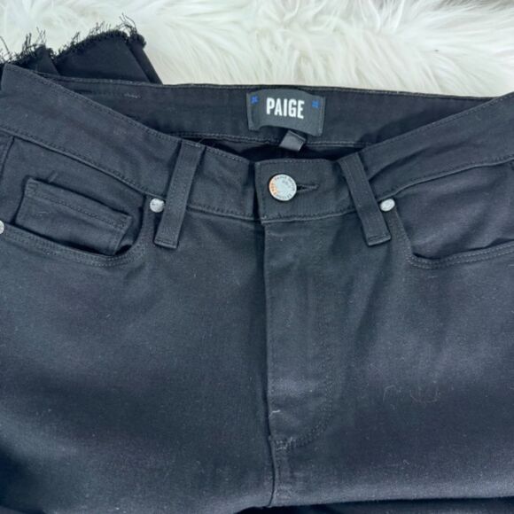 PAIGE Hoxton Shadow Black Straight Curved Ruffle Hem Jeans Sz 27 - Picture 9 of 13